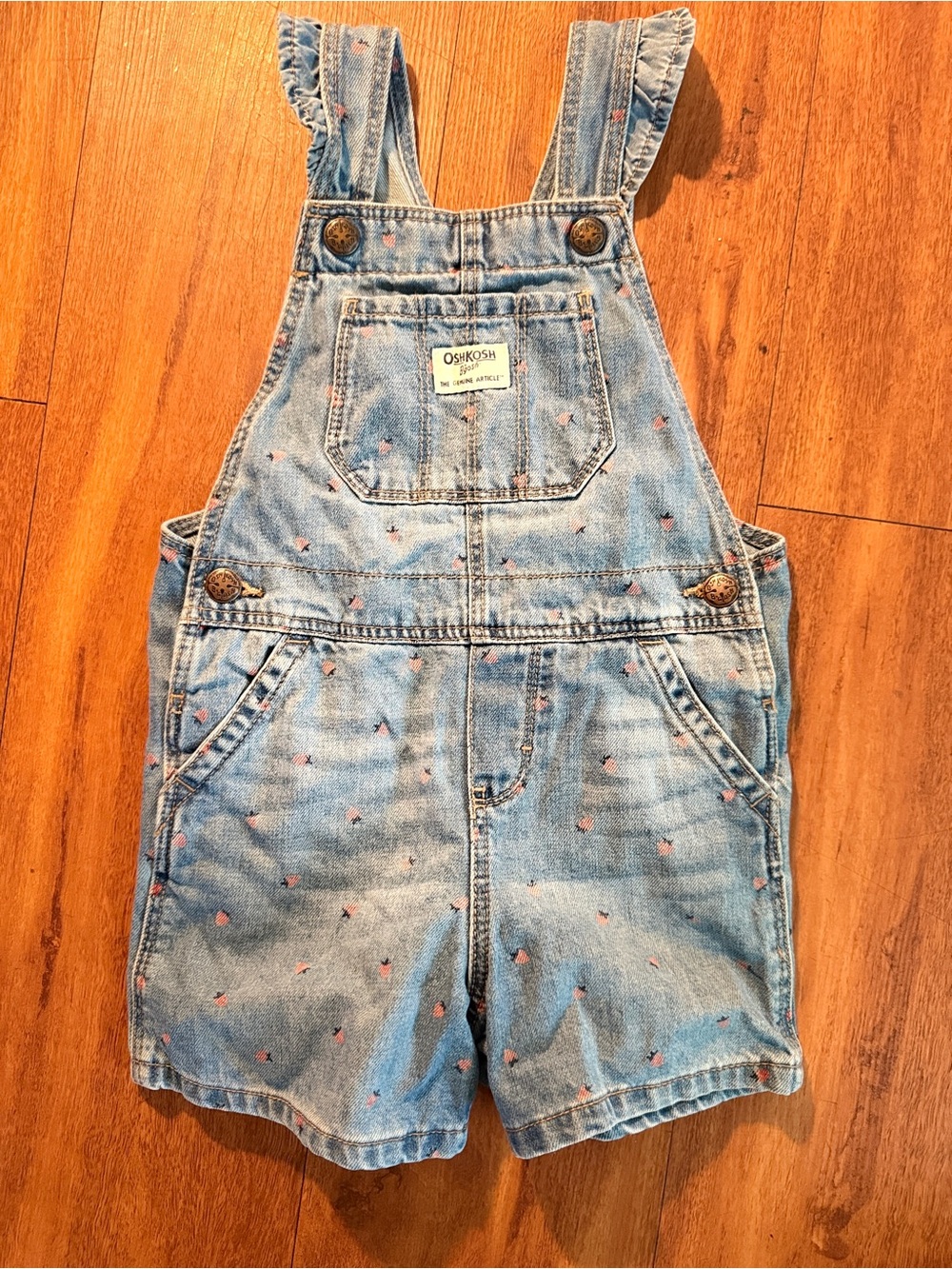 OshKosh B'gosh Light Blue Denim Shortall with Pink Heart Dots